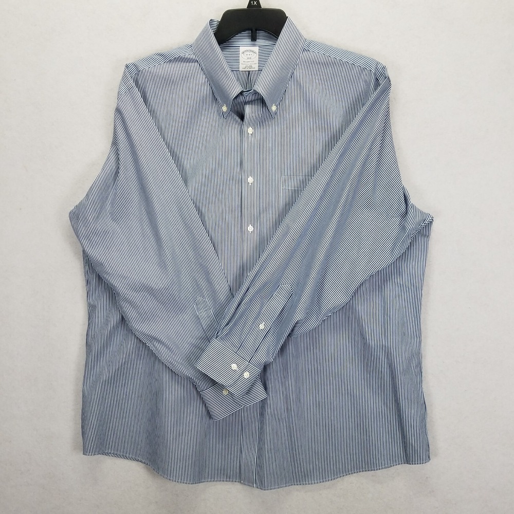 Brooks Brothers 1818 Regent Fit Non Iron Shirt 18 4/5 Blue Cotton Striped